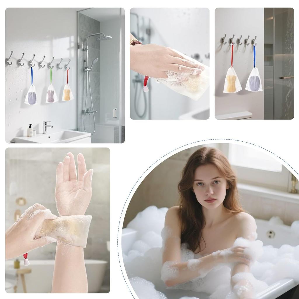 10 STÜCKE Netz Seifensäckchen, Peeling Seifen Sparer Beutel, Schaumnetz Seifen Sparer, Weicher Seifensack zum Duschen mit Kordelzug