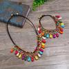 Bohemian Necklace Women's Clavicle Chain Blue and Red Turquoise Tassel Short Collar Anklet Holiday Set