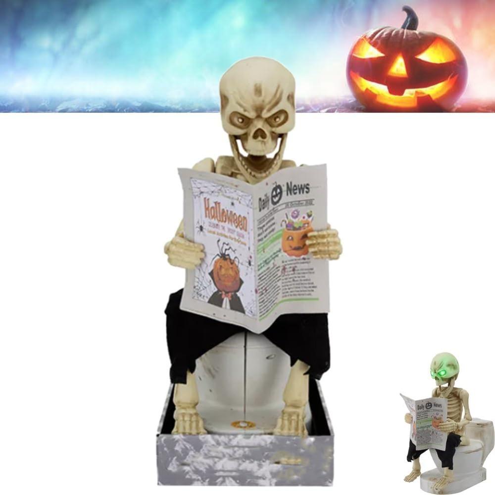 Reading Newspapers Farting Skeleton on Toilet Skull Decoration Sitting On The Toilet Potty Skeleton Animated Decor Spooky слоновая кость