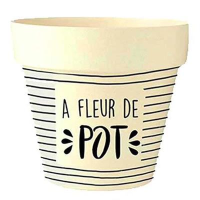 [Q6399] - Cache-pot bambou 'Messages' beige noir (A fleur de Pot) -  17x18 cm
