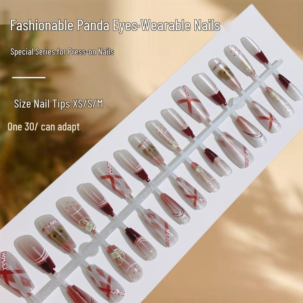 

Panda Eyes Fashionable Nail Art: Cute, Sweet & Cool Removable Fake Nails with Long Tips