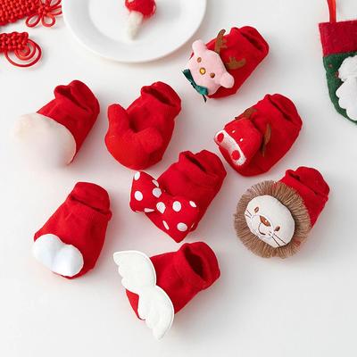 1 paio di calzini per bambini di colore rosso serie natalizia calzini da pavimento antiscivolo per neonati calzini da pavimento interni sottili per neonati