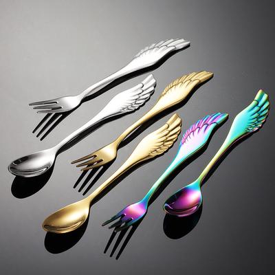 304 Stainless Steel Creative Fruit Fork and Spoon Angel Wing Shape Titanium Plated Gift Tableware Wings Coffee Spoon
