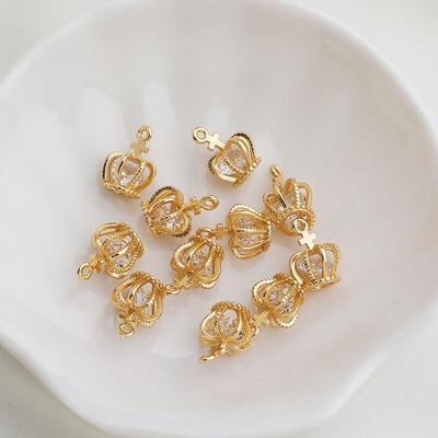 14K Gold Plated Zircon Cross Crown Pendant for DIY Jewelry Necklace and Bracelet Making