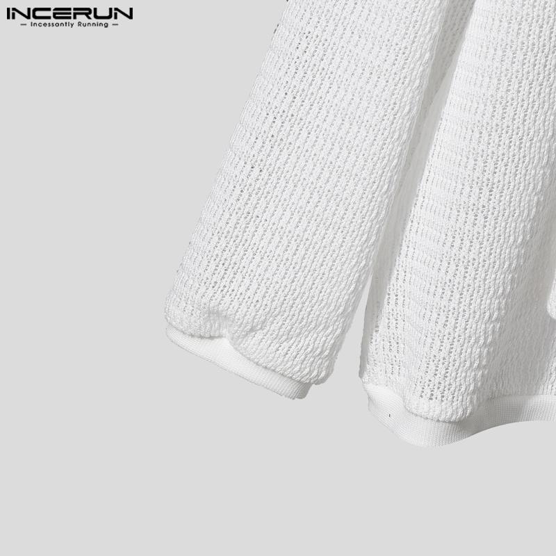 INCERUN Nadměrné Pánské Zavazovací Dlouhý Rukáv Zapínání na Knoflíky Síťované Průhledné Vykrojené Trička Topy