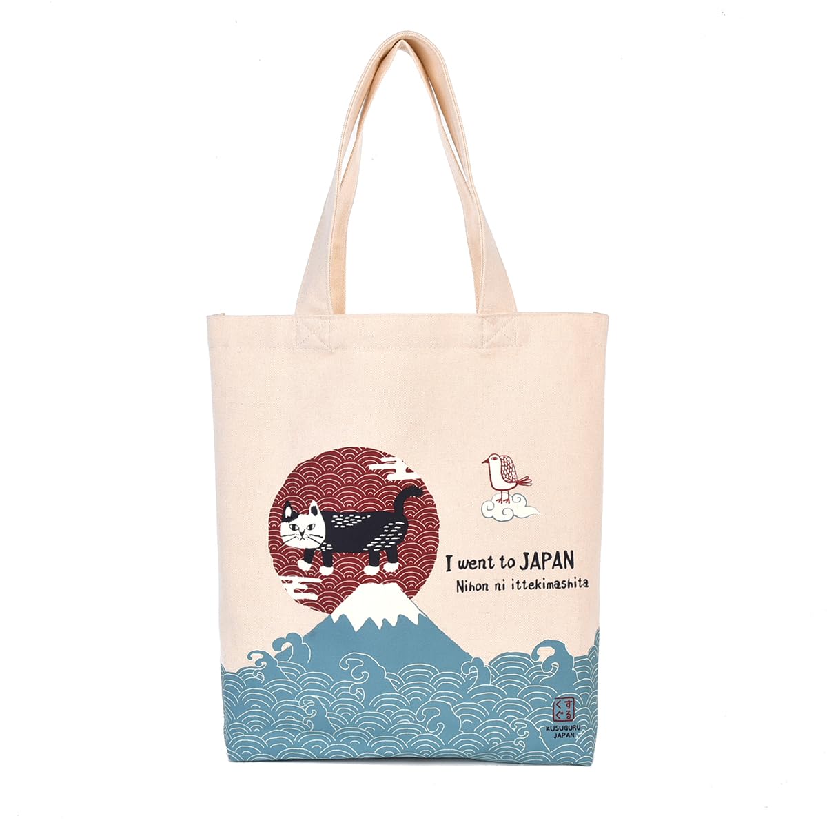 

[Kusuguru Japan] Canvas Tote Bag with Japanese Pattern: Matilda and Mt. Fuji IV