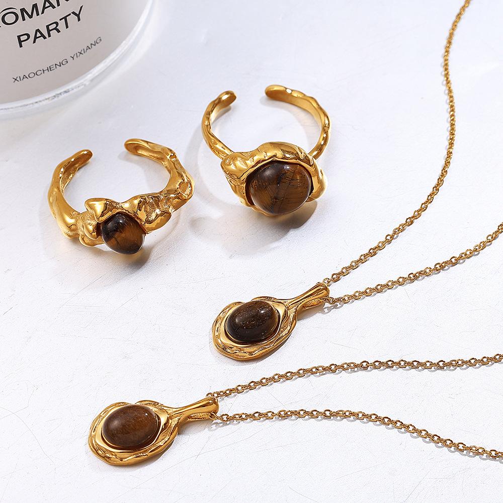 Niche High-End Tiger'S Eye Stone Ring French Commuter Versatile Design Natural Stone Necklace