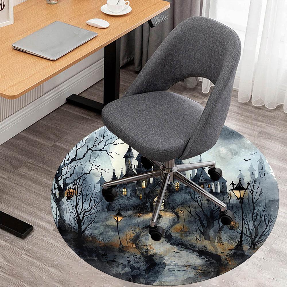 

1pc castle spooky Round Chair mat Area Rug - Non-Slip, Floor Mat for Office, Bedroom, and Indoor Decor -1002055 80cm by 80cm