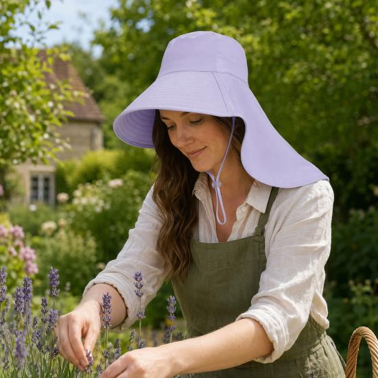 Summer Sun Protection Bucket Hat, Foldable Breathable Mesh Fisherman Hat, Ventilation Large Brim Hat with Detachable Neck Shawl for Outdoor Summer