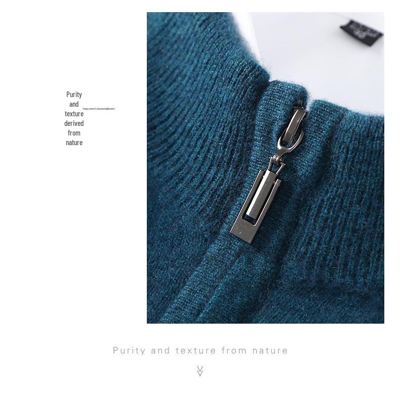 Men's 12-Gauge Zipper Sweater with Half-High Collar - Versatile Knitwear for Autumn/Winter Commute