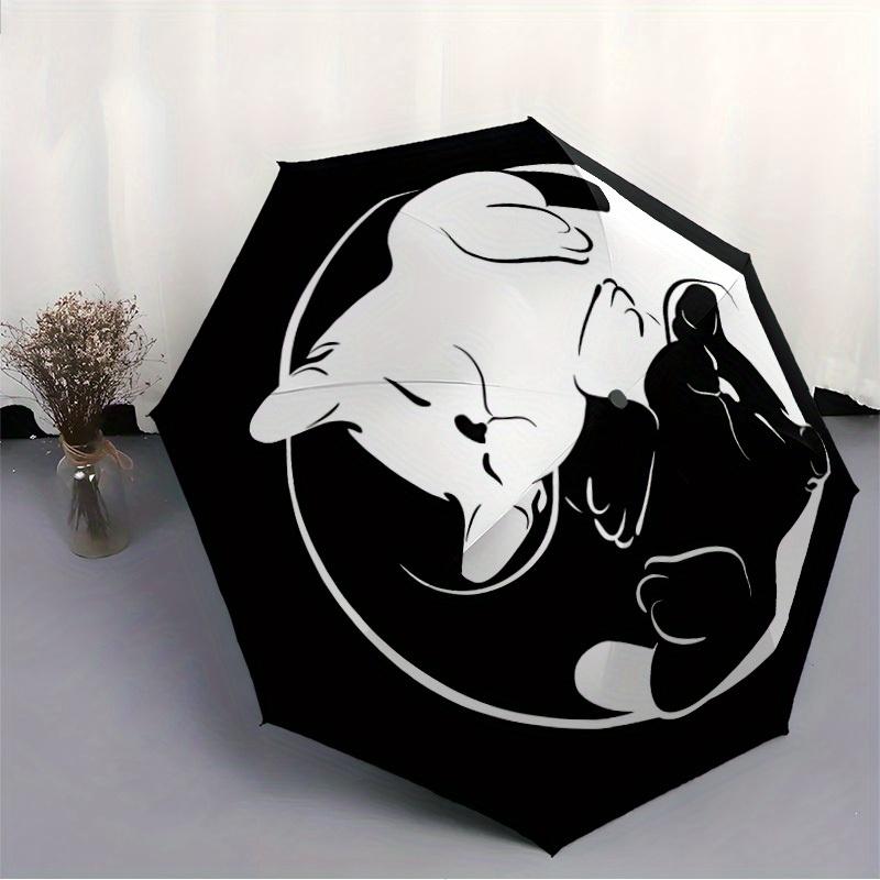 1pc Cats YinYang Automatic Open 8-Rib Windproof Umbrella, Travel & Commuting, Suitable for All Seasons