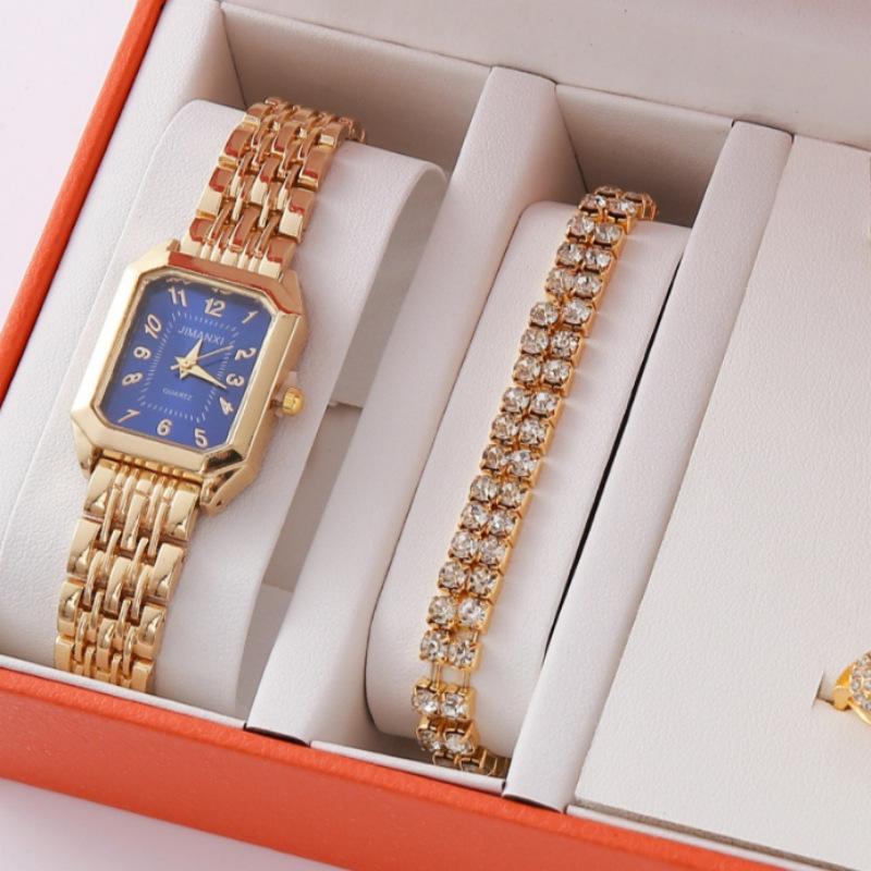 Women'S Watch New Women'S Diamond Dial Quartz Watch Square Dial Bracelet Set 6Pcsset Popular