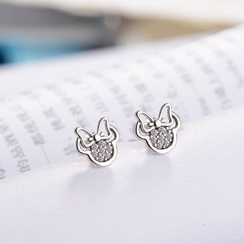 Fashion Silver Color Cute Stud Earrings for Girls Jewelry White Sparkling Minni Earrings