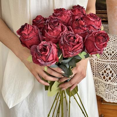1/3/5pcs Burnt Edge Rose Retro Simulation Rose Super Simulation Real Touch Artificial Flower Home Living Room Decoration