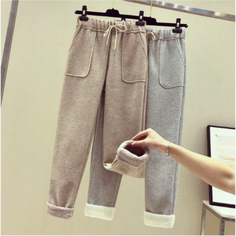 Women's Autumn Padded Thickened Harlan Pants Solid Color Warm Pocket Tie-Dye Sweatpants