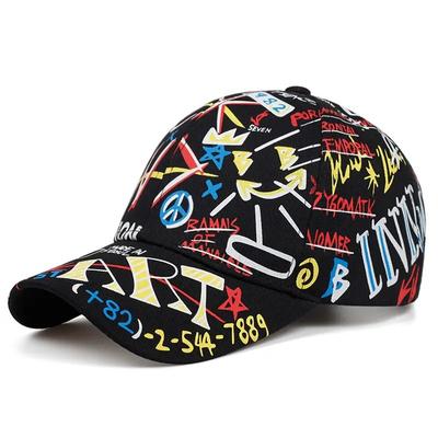 Men's and Women's Letter Graffiti Printed Baseball Caps with Adjustable Brim for Outdoor Activities and Leisure Sun Hats