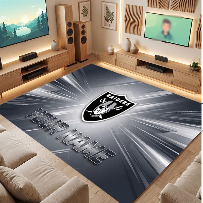 Tappeto in Cristallo Vellutato Personalizzato Las Vegas Raiders, Tappeto Morbido Antiscivolo con Testo Nome Personalizzato per Soggiorno Camera da Letto