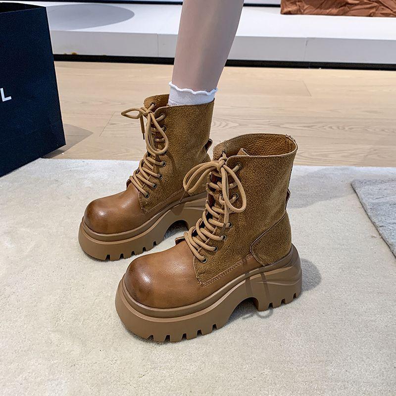 

British style thick-soled heightening Martin boots women s autumn yellow boots 2025 popular super hot new small locomotive short boots 35 жёлтый
