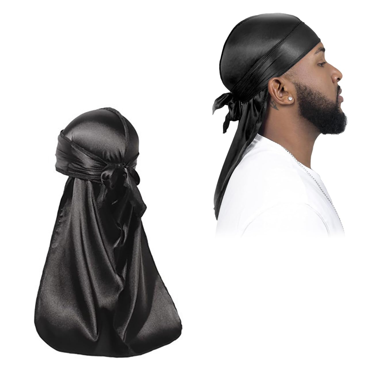 

Silky Durag Pack Men s Women s Wave, Premium Satin Deluxe Durag black чорний