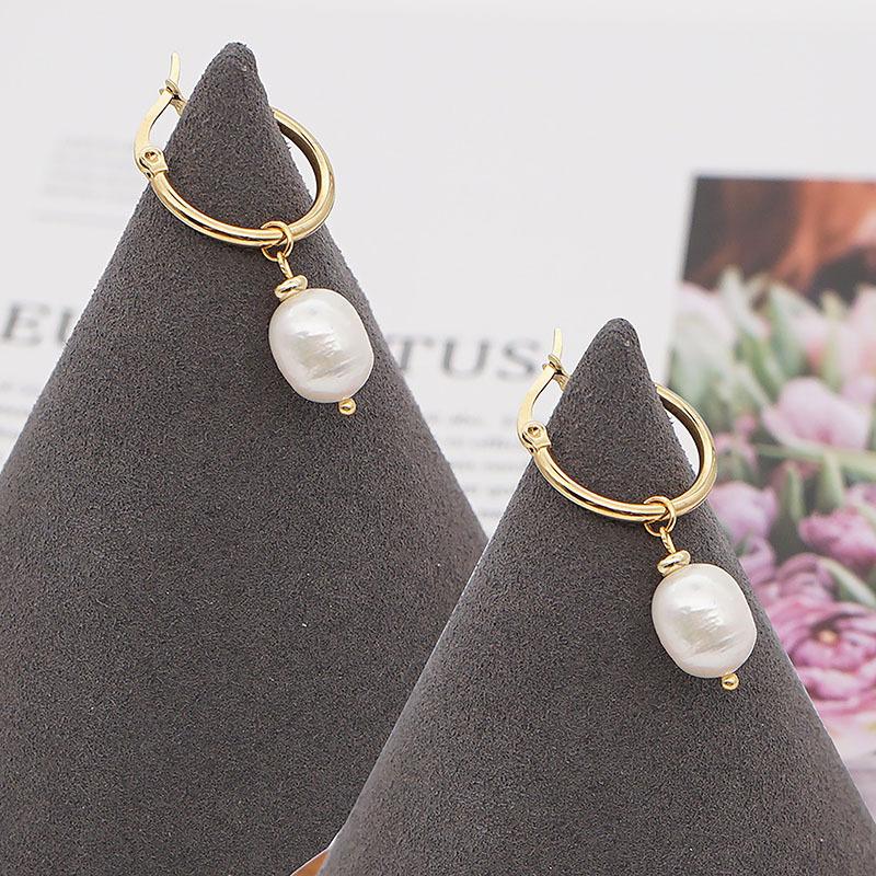 EVISPOL Pearl Pendant Hoop Earrings for Women Christmas Jewelry Golden Color Stainless Steel Huggie Hoops Earring Jewelry Bijoux