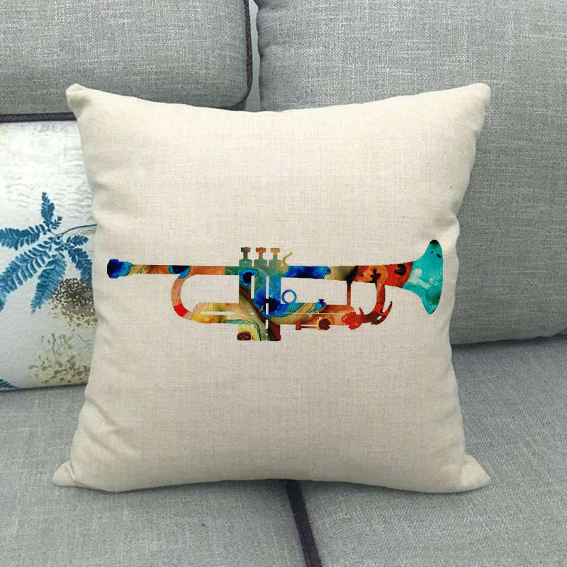Oil Painting, Color Painting, Musical Instrument Digital Printing Short Plush Pillow Covers For Car Sofa Office Cushion Cover