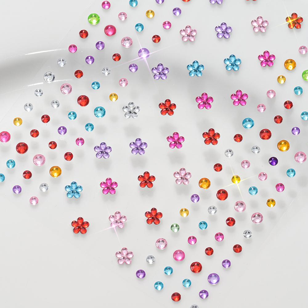3D Colorful Star Flower Face Diamond Sticker Bling Rhinestone Self-Adhesive Fake Tattoo for Party Stage Makeup Gems Stickers