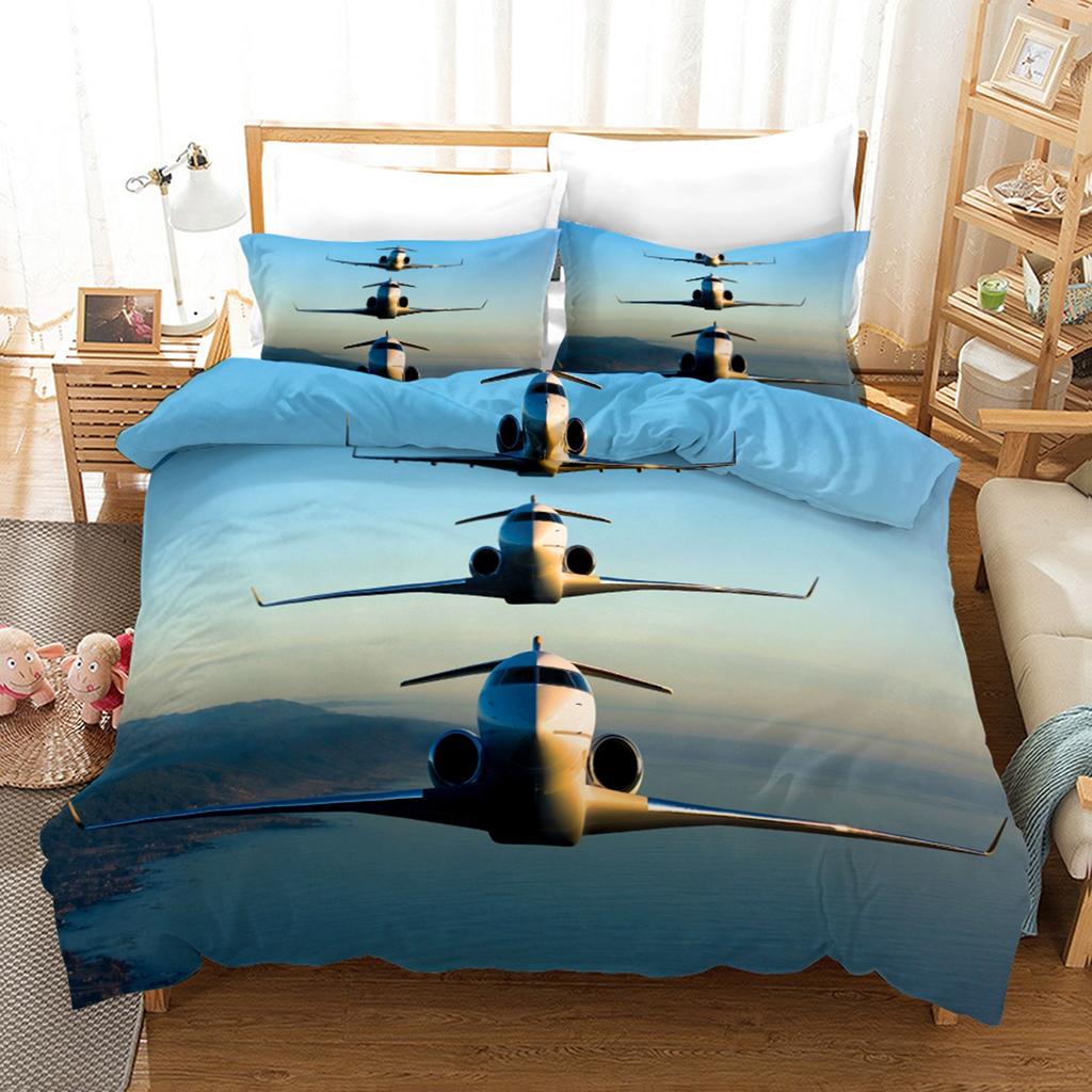 3D-Flugzeug-Bettwäsche-Set, Transport-Steppdecke und Kissenbezug, 2/3 Stück, AU180 x 210, Einzel-/Doppelbett, Weihnachtsgeschenk, Jungenzimmer, weiche Heimtextilien