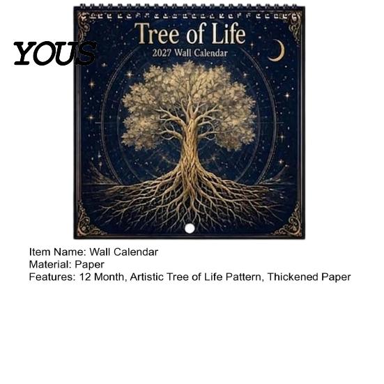 2025 Wall Calendar 2027 Tree of Life Calendar, Jan.2027-Dec.2027 12 Monthly Planner, Gift for Home Office Spiral Binding Hanging with Thick