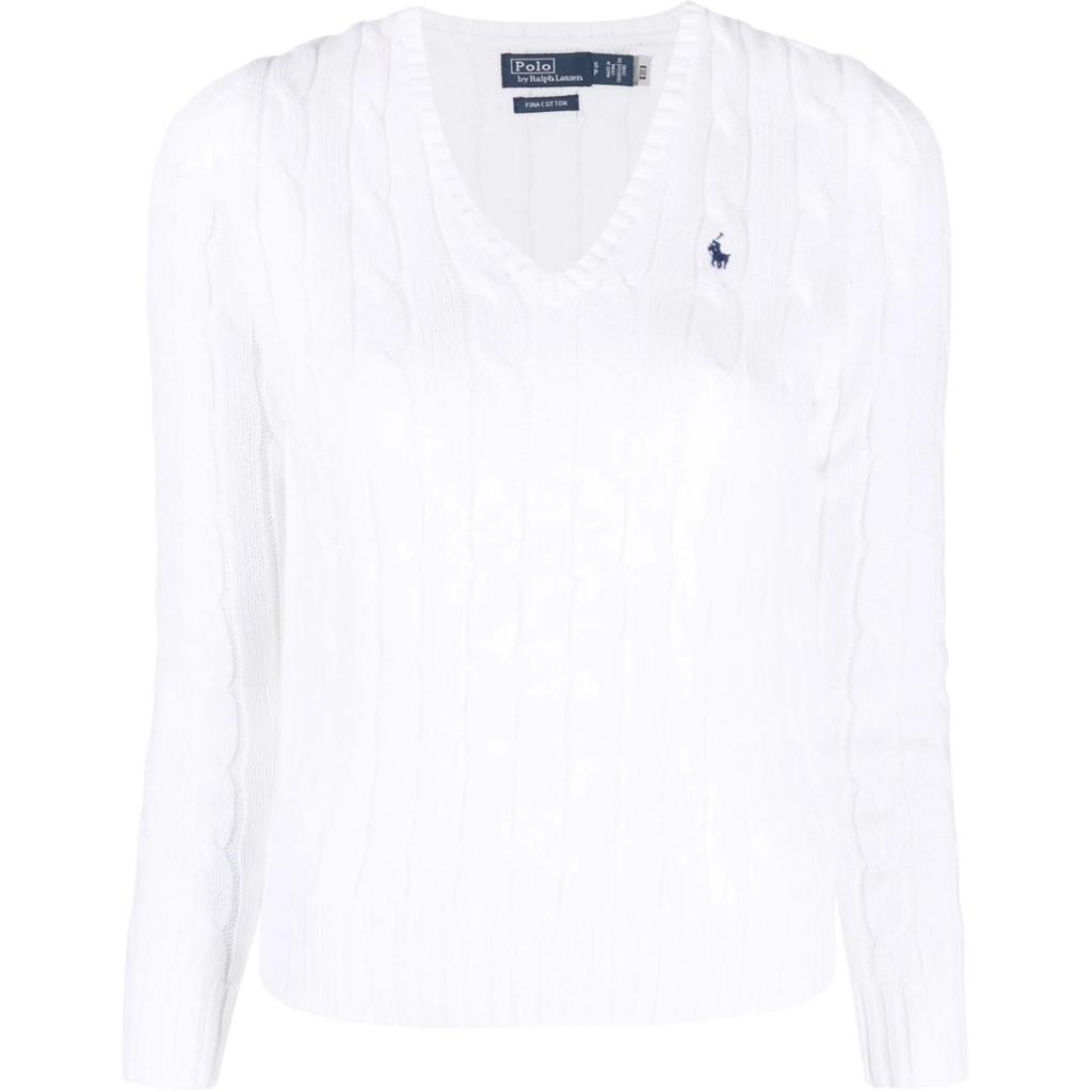Polo Ralph Lauren Solid V-Neck Long Sleeve Sweater Women sweaters White 211891641-001