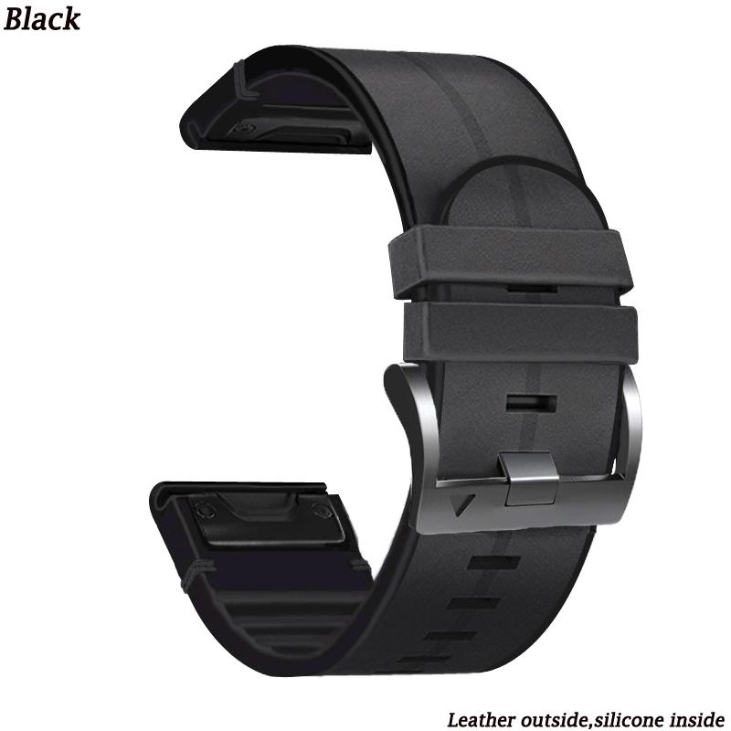 

Quickfit 22 26mm Smart Watch Strap For Garmin Fenix 7 7X 6 6X Pro 5X 5 Plus Mk1 Mk2 935 945 Epix Silicone Leather Band Wristband 22mm Width чёрный