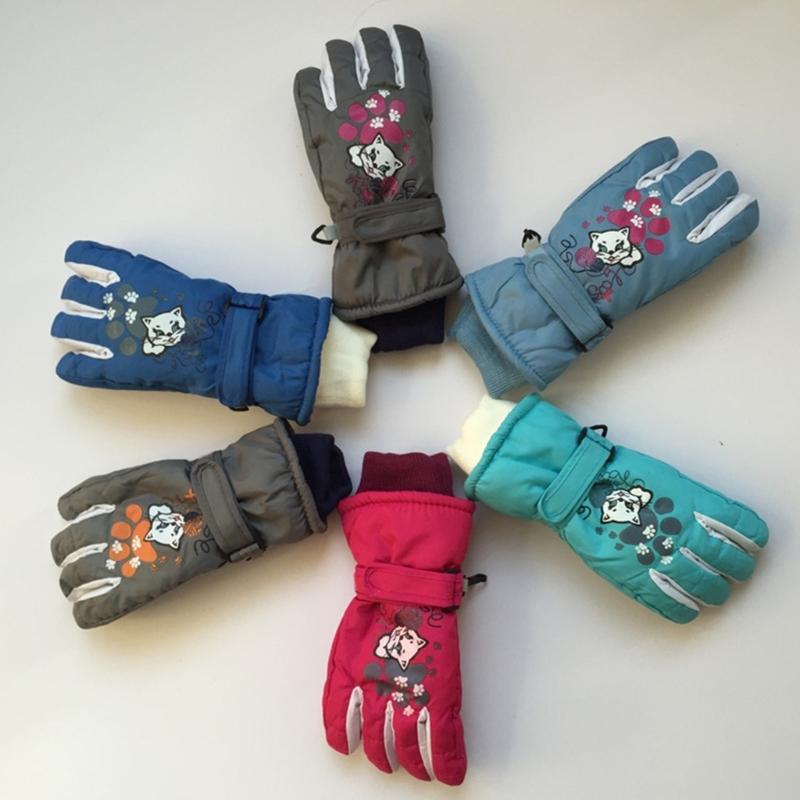 Gants de Ski pour Enfants Hiver Imperméables Motif Dessin Animé Mignon Gants de Neige Chauds pour Garçons Filles Enfants 5-10 Ans