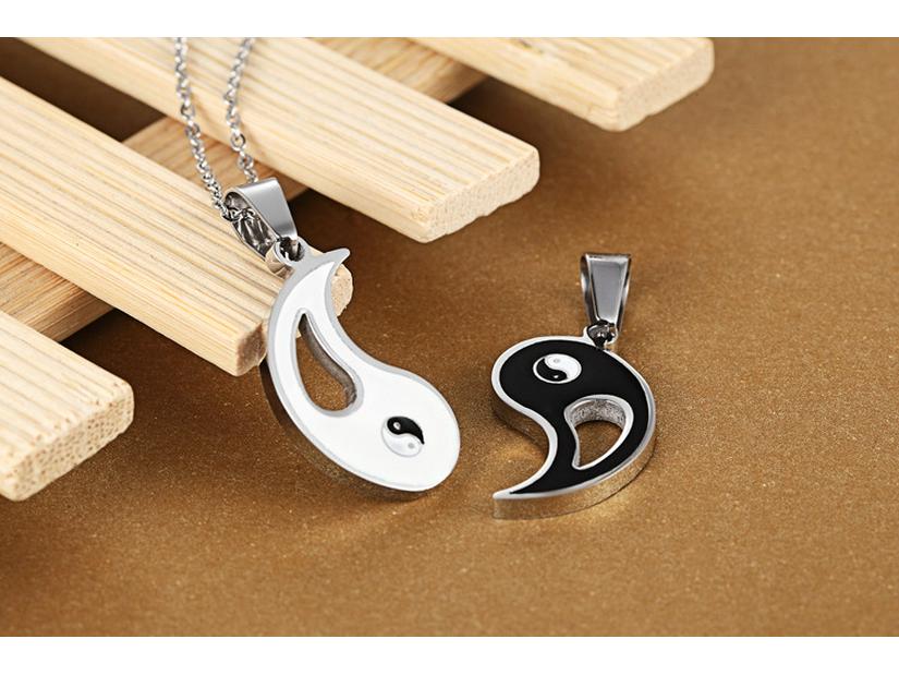 Stainless Steel Tai Chi Bagua Couple Pendant Necklace, Retro Ethnic Style