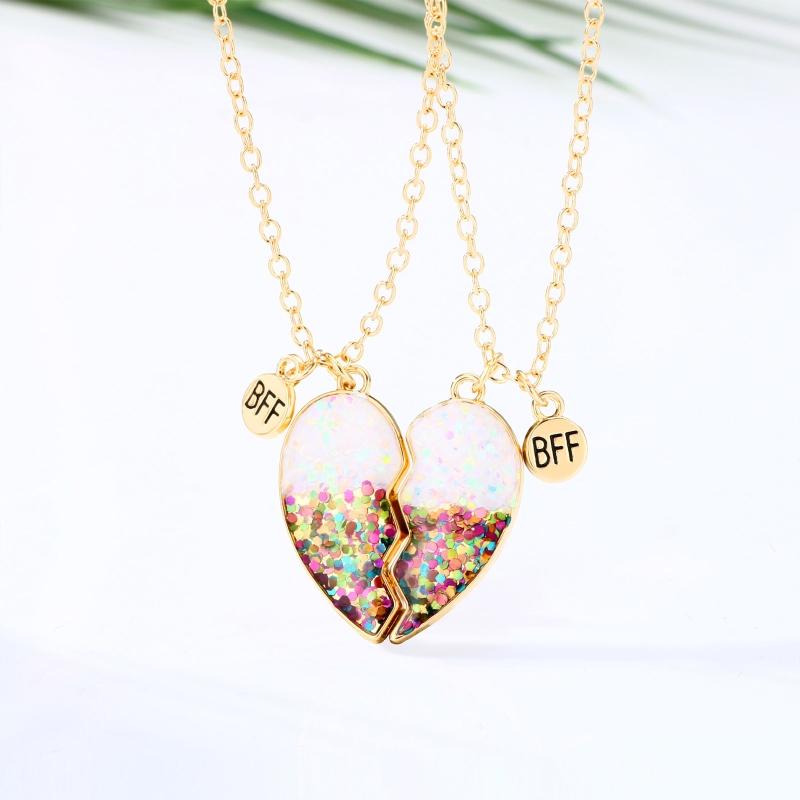 2Pieces/Set Heart Pendant Magnet Matching Necklace Colorful BFF Friend Girlfriend Relationship Gift Valentines Day