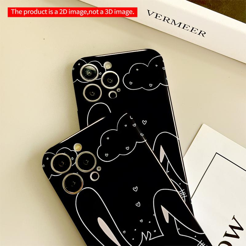2DFlat Cute Rabbit & Clouds Phone Case All inclusive film hard iPhone case, compatible with iPhone 18 Pro Max 17 16 15 14 13 12 11