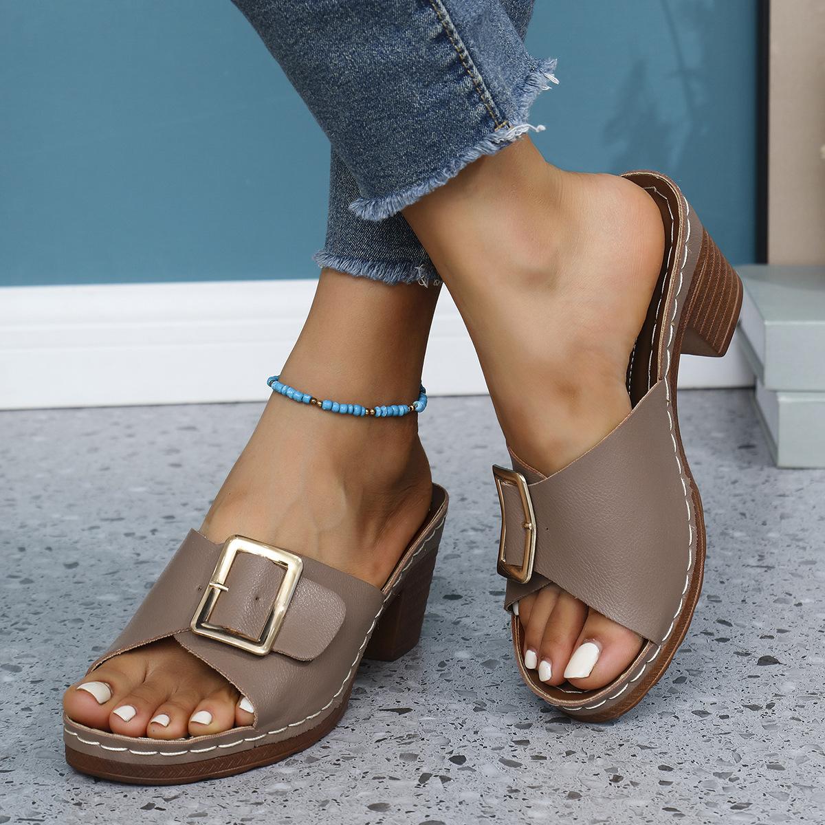 

Women s Summer New Sandals Fashion Lightweight Chunky Heel Shoes Outdoors Casual Comfortable Beach Vacation Sandalias 42 хакі