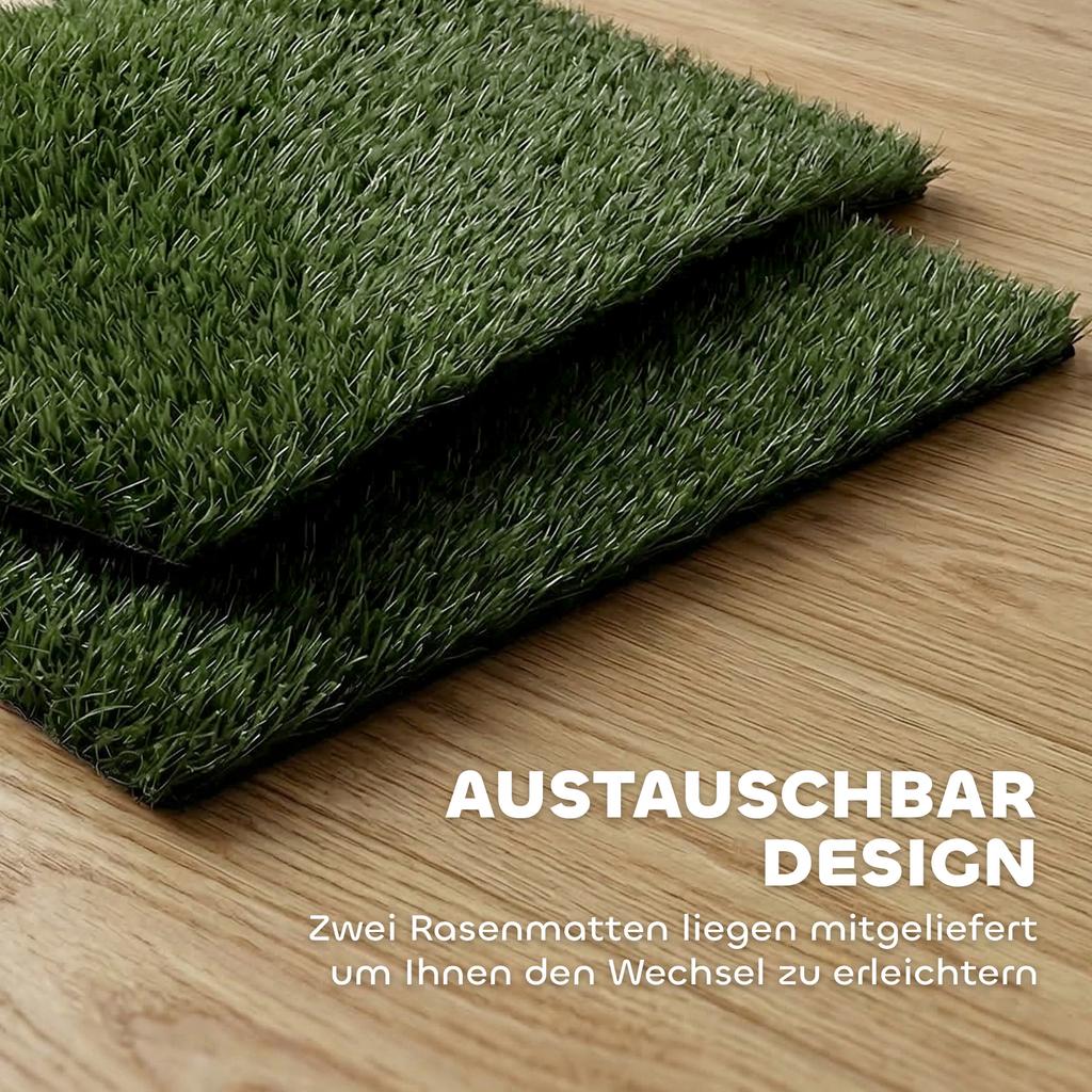 WC per Cani 63 x 50,5 cm Vasino per Cani con 2 Tappetini in Erba Sintetica Lavabile Toilette per Cuccioli per Cani per Balcone Casa Nero+Verde