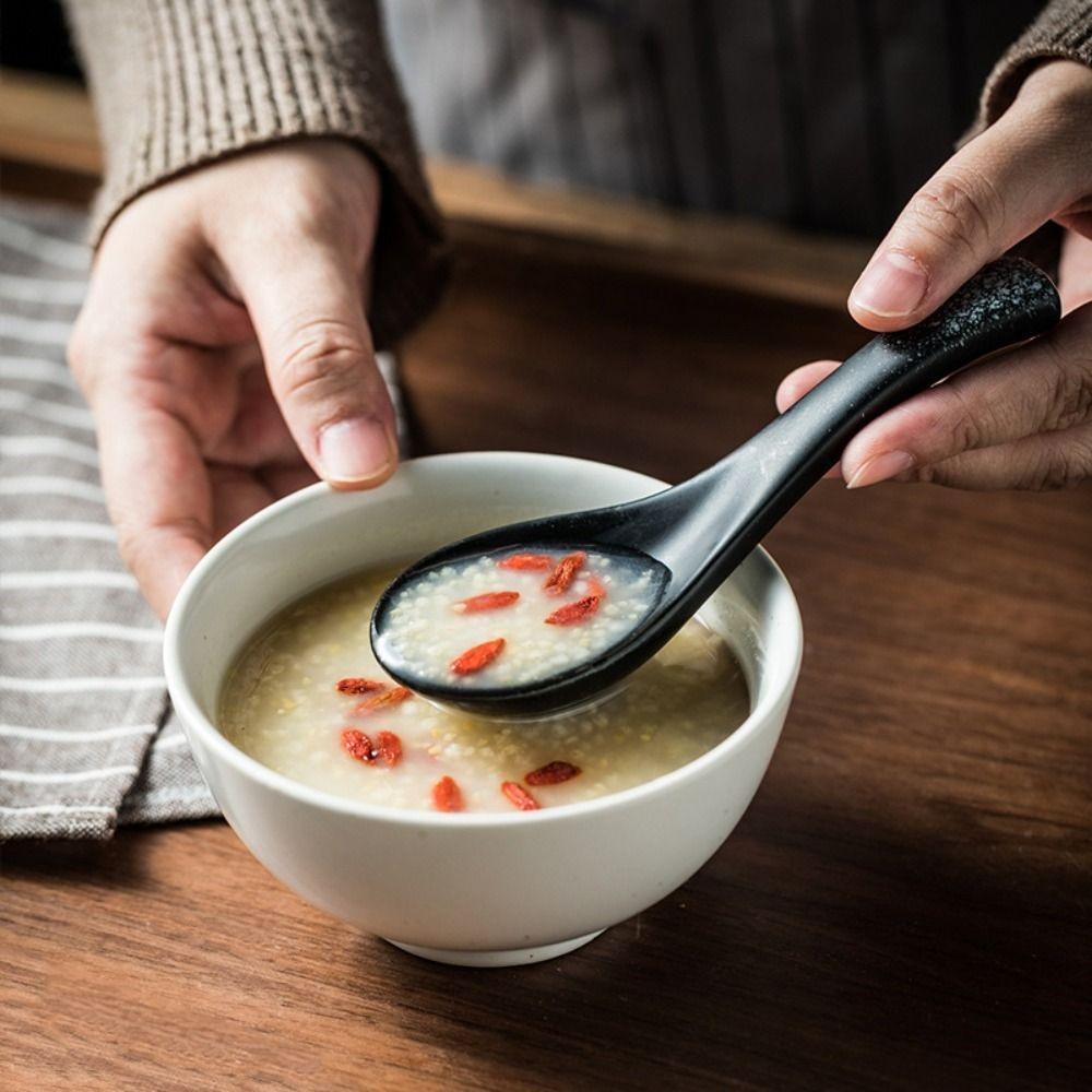 Retro 14CM Ceramic Soup Spoon Kiln Change Japanese-style Kitchen Teaspoon Microwavable Thickened Tableware Home
