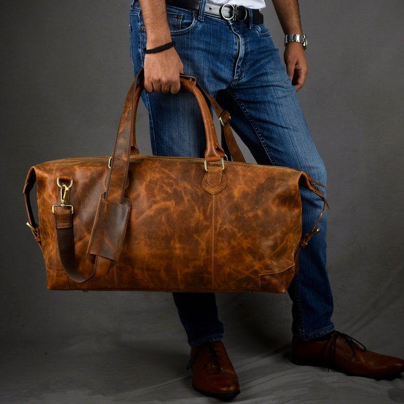 Fathers Day Leather Duffle Bag Gift Large Weekend Bag Vacation Holiday Travel Bags Groomsmen Gifts Best Weekender Overnight Bag