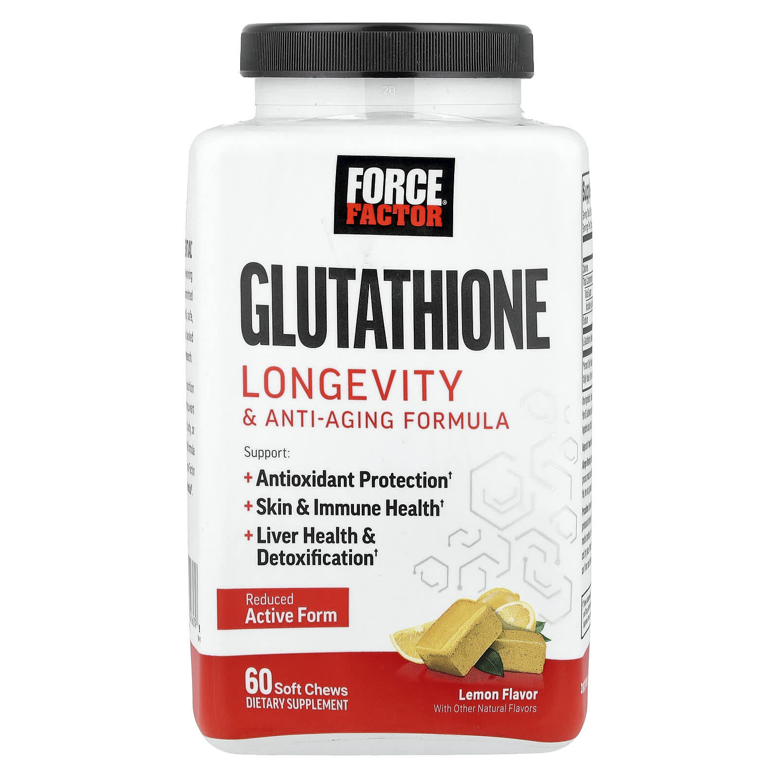 Force Factor, Glutathion, Formule Longévité et Anti-âge, Citron, 60 Gélifiés à Mâcher (250 mg par gélule molle)
