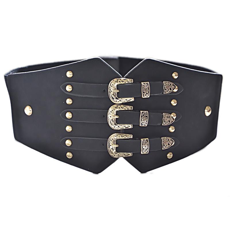Women's Retro Faux Leather Belt with Rivet Pin Buckle - Versatile Wide Waistband Accessory