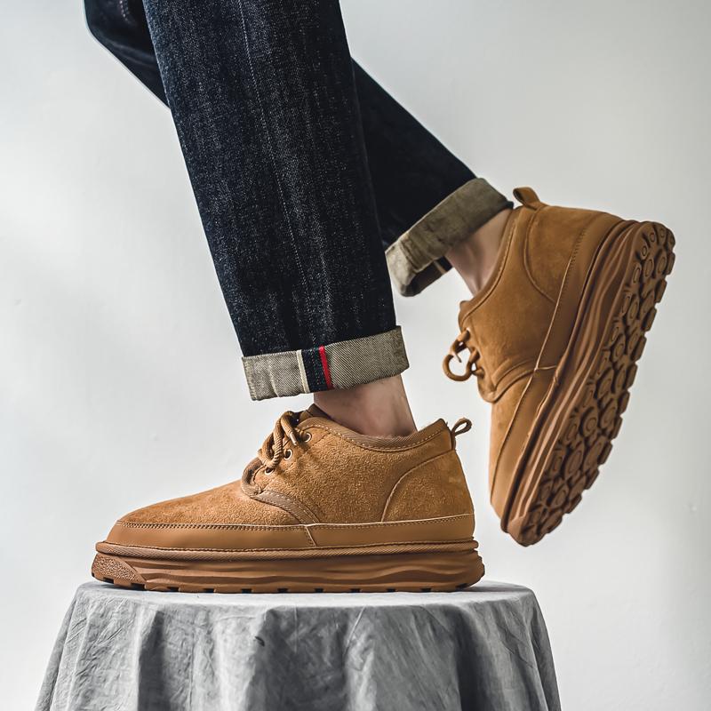 Men's casual snow boots Classic retro design style Outdoor street walking Daily office youth adult warm shoes Black Brown shoes