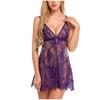 European & American Sexy Eyelash Lace See-through Babydoll Dress with Slit