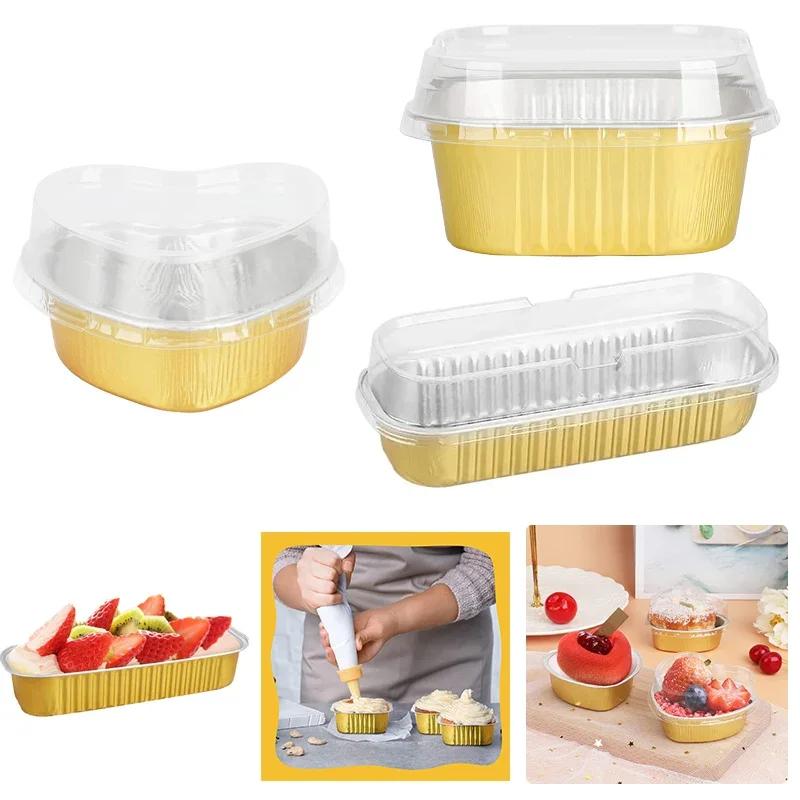 Mini Formas de Bolo com Tampas Copos de Alumínio para Assar Copos de Papel Descartáveis Suportes para Copos de Muffin Brownie Pudim Sobremesa de Cozinha