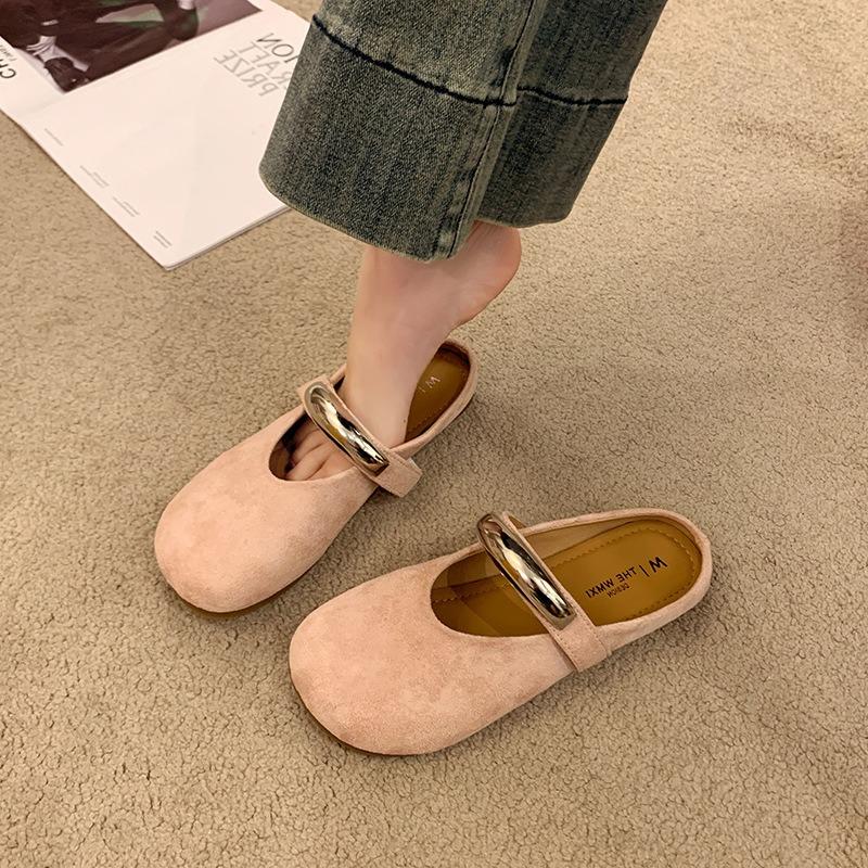 Fashion Women Half Slipper 2025Summer New BaoTou Single Shoes Designer Square Toe Mules Slippers Flat Slippers for Women Mary Jane Shoes