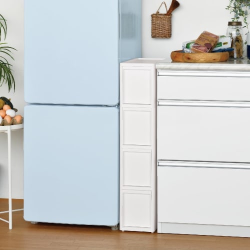 JEJ Astage Slim Storage Organizer, Kitchen Storage, Lisse, M4 Drawer, 1-Piece Set, All White, Made in Japan, 18 x 40 x 85 cm, Fully Assembled