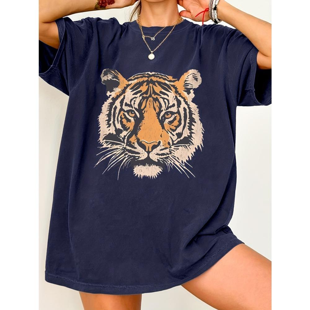 Women's Vintage 90s Tiger T-Shirt Tee Cotton Unisex Harajuku All-season Oversized Loose Tops Short Sleeve Hip Hop