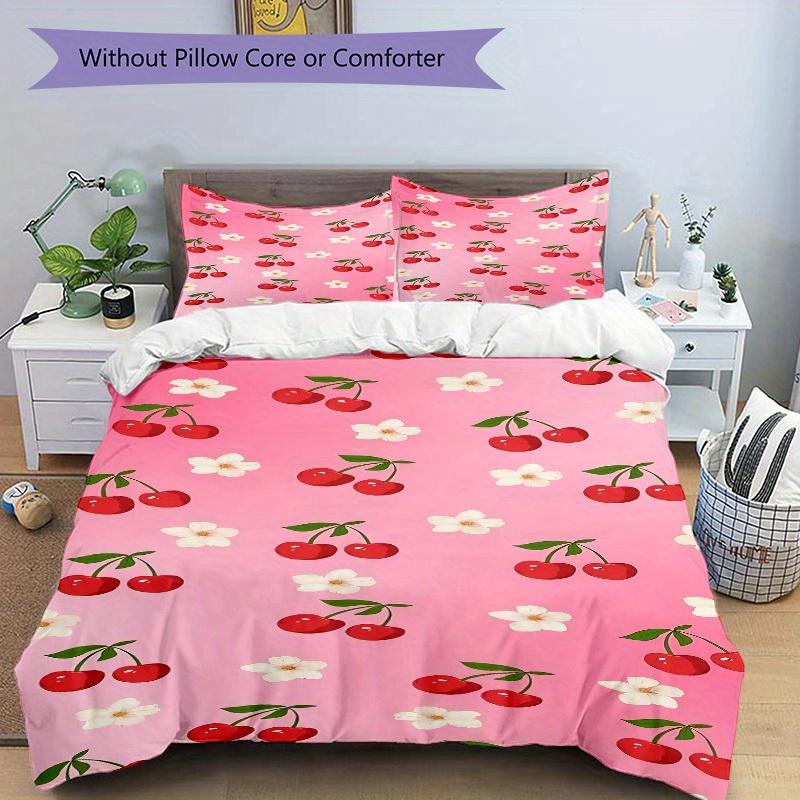 3pcs Cherries Pattern Soft and Comfortable Breathability, Bedding Set, Machine Washable, Suitable for All Seasons107