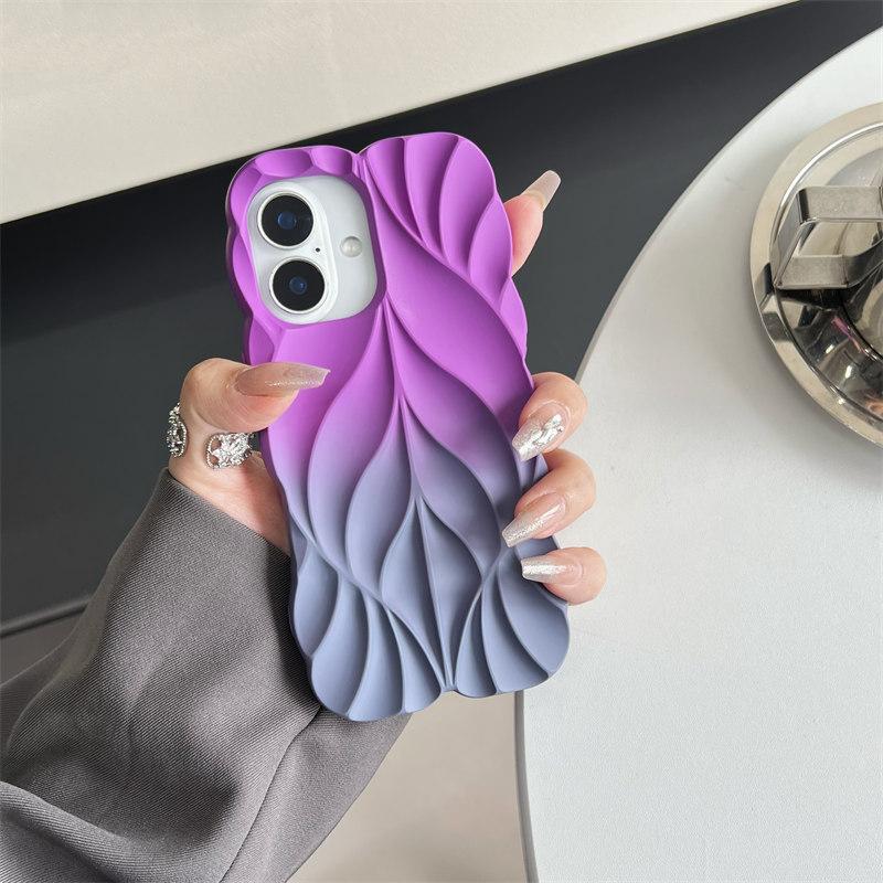 

Мягкий силиконовый чехол Luxury Gradient Spray 3D Leaf для iPhone 16 Pro Max 15 14 Plus iPhone 13 All-Inclusive для защиты от падения iPhone 14 фиолетовый