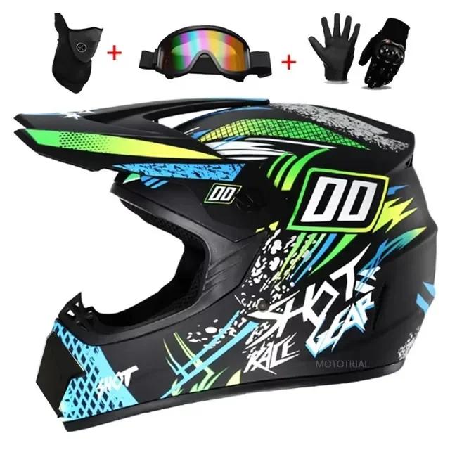 Full Face Motocross Helmet Kit Dot/Ece - For Adults & Youth - Comes With Mx Goggles & Gloves