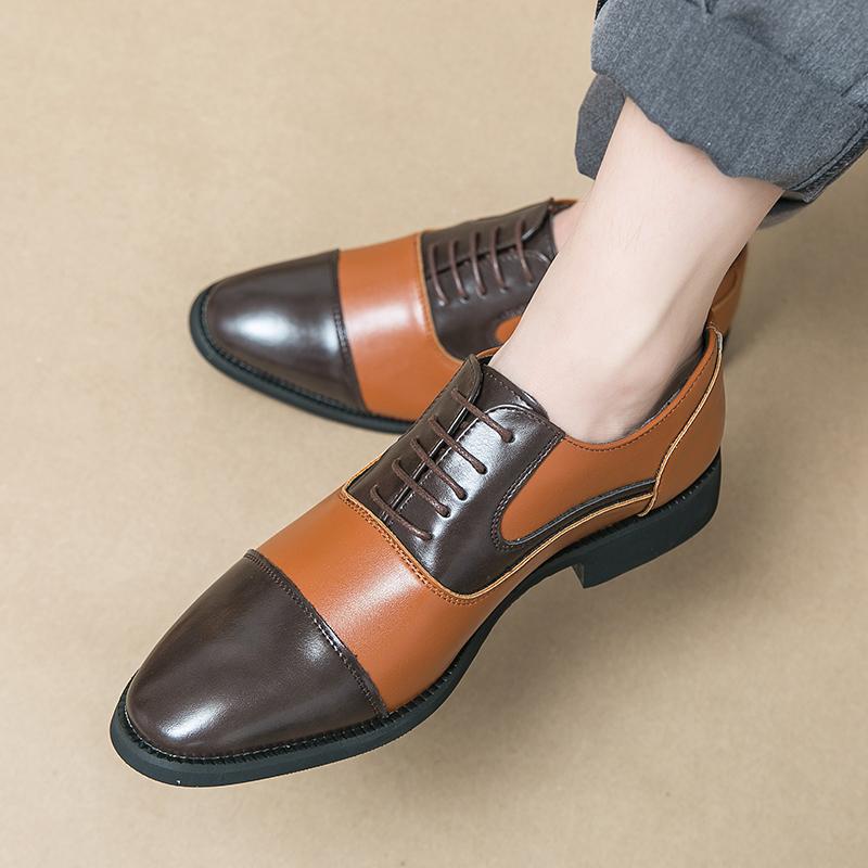 Fashion New Men's Derby Shoes Business Patchwork Loafers Gentleman Fashion Wedding Dress Shoe Office Mens Genuine Leather Big-size 38-46